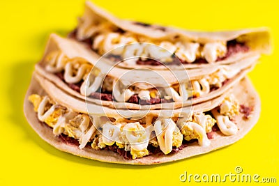 Closeup shot of Honduran baleada, traditional street food Stock Photo