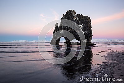 Closeup shot of the Hvitserkur sea stack, the troll of North-West, Iceland Stock Photo