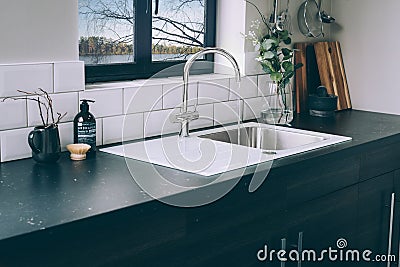 Closeup shot of kitchen sink Editorial Stock Photo