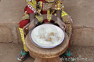 Closeup Shot of Little African Baby Eating Rice Stock Photo