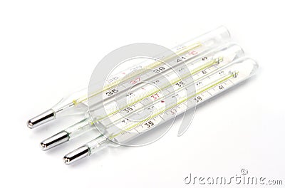 Closeup shot of medical thermometers isolated on a white background Stock Photo