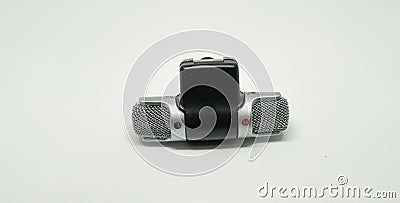 Closeup shot of a Mini Mic Digital stereo microphone for recorders Stock Photo