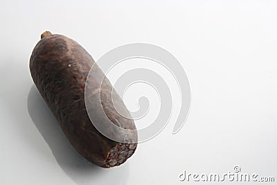 Closeup shot of morcilla sausage on a white background Stock Photo