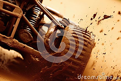 A closeup shot of a offroad racing cars front end as it battles its way through a river of mud. Speed drive concept. AI Stock Photo