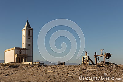 Closeup shot of the Old Church of Salinas in the Natural Park of Cabo de Gata, Spain Stock Photo