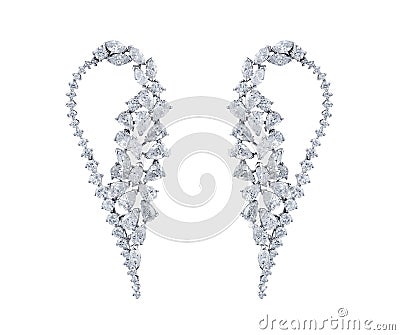 Closeup shot of a pair of silver earrings isolated on a white background Stock Photo