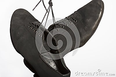 Closeup Shot of Pair of Worn-out Latin Ballroom Dance Shoes Stock Photo