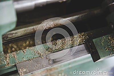 Closeup shot of a pile of metal shavings in the factory Stock Photo