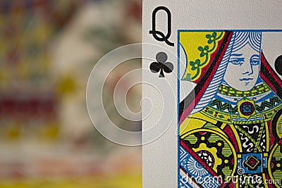 Closeup shot of a queen of clubs card with a blurred background Stock Photo