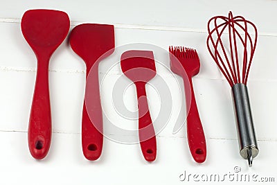 Closeup shot of red kitchen utensi Stock Photo