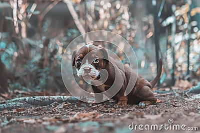 Closeup shot of a Renascence Bulldogge in the forest Stock Photo