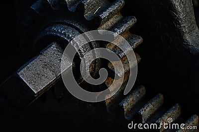 Closeup shot of rusty cogwheels of an old mechanism Stock Photo