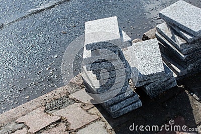 Closeup shot of a stack of cement tiles Stock Photo