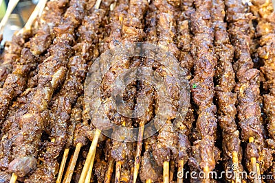 Closeup shot of a stack of freshly prepared shashlik Stock Photo