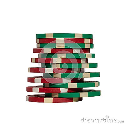 Closeup shot of a stack of poker chips isolated on white background Stock Photo