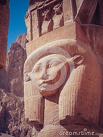 Closeup shot of the statue of the Queen Hatshepsut in Egypt Stock Photo