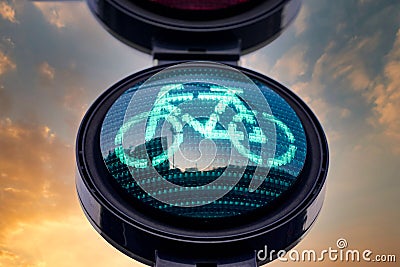 Closeup shot of a traffic light with green for cyclists Stock Photo