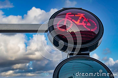 Closeup shot of a traffic light with red for cyclists Stock Photo