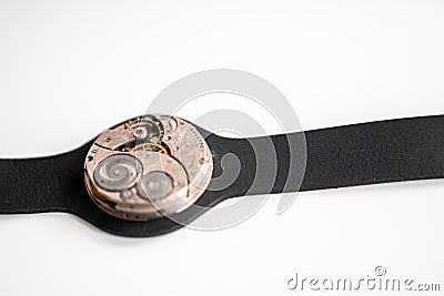 Closeup shot of vintage skeleton watch isolated on white background Stock Photo