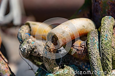 Closeup shot of weathered worn-out rope texture Stock Photo