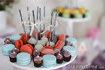 Closeup shot of a wedding candy bar decoration elements Stock Photo