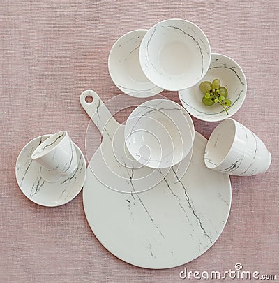 Closeup shot of a white ceramic set with bowls Stock Photo