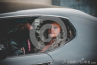 Closeup shot of a woman driving an old car in Nybro, Sweden Editorial Stock Photo