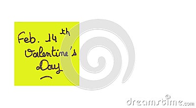 Closeup shot of a yellow romantic Valentine's Day note on a white surface Stock Photo