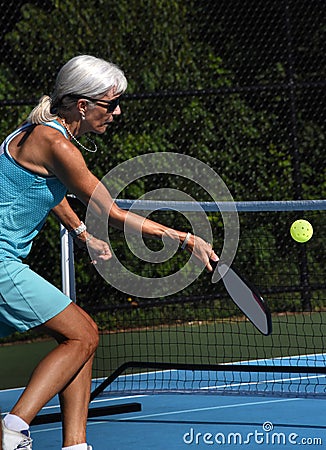 Closeup Shows Pickle Ball Players Concentration Stock Photo