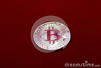 bitcoin on red velvet background Stock Photo