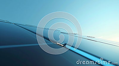 A closeup of a sleek solar panel on the roof reflecting the bright blue sky as it efficiently captures solar energy Stock Photo