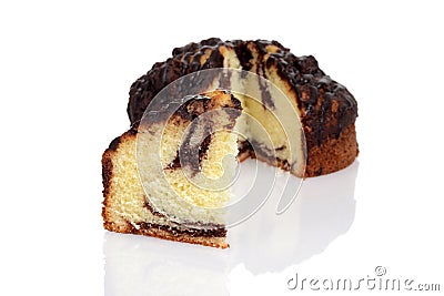 Closeup slice chocolate marble cake Stock Photo