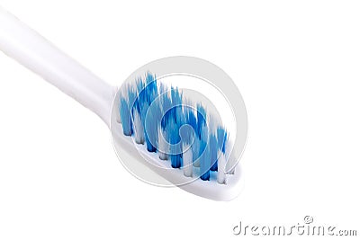 Closeup of small head toothbrush with soft slim tapered bristle Stock Photo