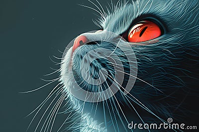 Closeup of a small to mediumsized cats face with red irises and whiskers Stock Photo