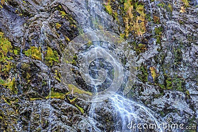 A Closeup of a Waterfall on the Routeburn Track in New Zealand Stock Photo