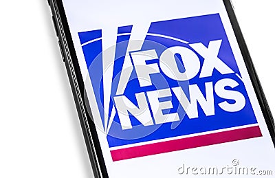 Closeup smartphone with FoxNews logo on the screen Editorial Stock Photo