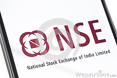 Closeup smartphone with NSE logo on the screen Editorial Stock Photo