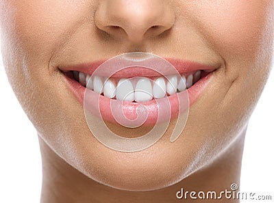 Closeup of smile with white teeth Stock Photo