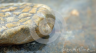 A closeup of a smooth polished pebble with a line of small intricate indentations running along its length Stock Photo