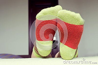 Closeup of socks on his feet Stock Photo