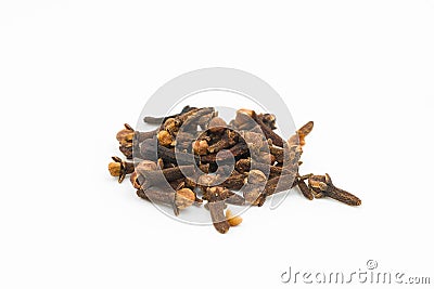 Closeup of some aromatic cloves isolated on a white background Stock Photo