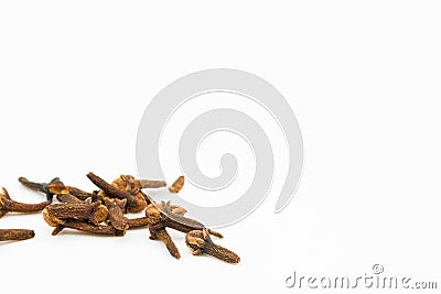 Closeup of some aromatic cloves isolated on a white background Stock Photo