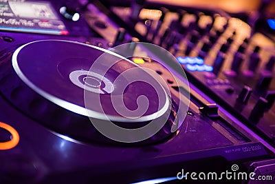 Closeup some part of audio mixer, vintage film style, music dj equipment concept. Stock Photo