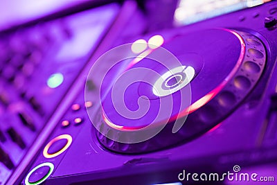 Closeup some part of audio mixer, vintage film style, music dj equipment concept. Stock Photo