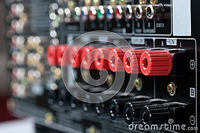 Closeup of speaker terminals on AV Receiver Stock Photo