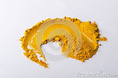 Closeup of spicy turmeric on the white background Stock Photo