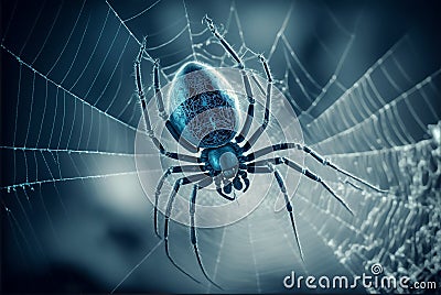 Spider on Cobweb. Generative AI. Stock Photo