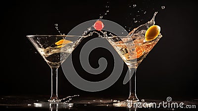 Closeup of splashing martini cocktails Illustration AI Generative Stock Photo