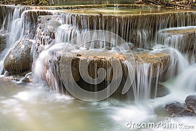 Closeup spring water cascades in deep forestCloseup deep forest waterfalls in national park Stock Photo
