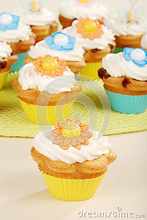 Closeup springtime flower cupcake Stock Photo